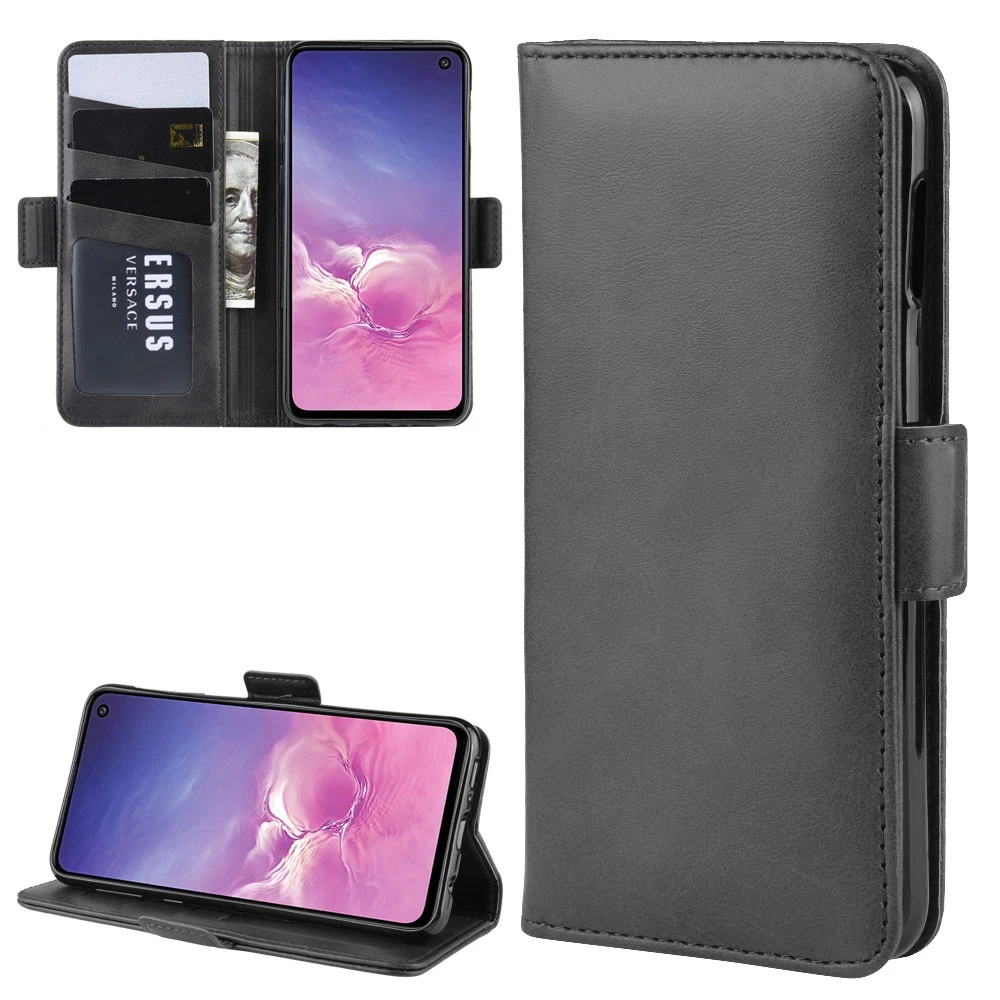 

For Galaxy S10e Double Buckle Crazy Horse Business Mobile Phone Holster with Card Wallet Bracket Function