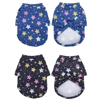 

XS-L Pet Clothes Puppy T-shirt Dog Vest Cat T-shirt Cat Vest Pet Supplies Dog Accessories Five-pointed Star Clother Black Blue