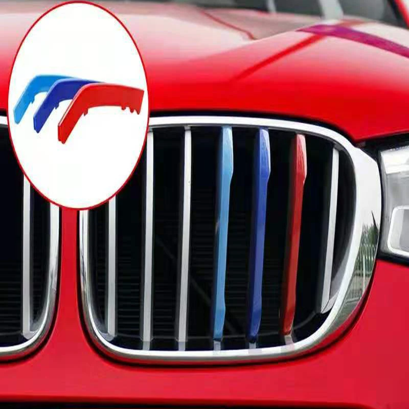 

New 3pcs 3D Car Front Grille Trim Strips Cover Motorsport Stickers For BMW 3 5 Series 320i GT E46 E60 E90 E91 4 Series