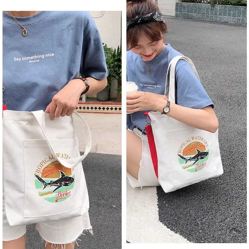 Large capacity Solid Canvas Shoulder Bags for women Environmental Shopping Bag Letter Women Cotton Canvas Eco Tote Bag Sac