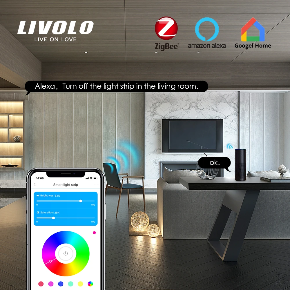 US $28.52 LIVOLO Smart Wifi LED Light Strip 2m 5050 RGB Flexible Ribbon StructureApp Google Home Alexa Control12V AdapterIntelligent