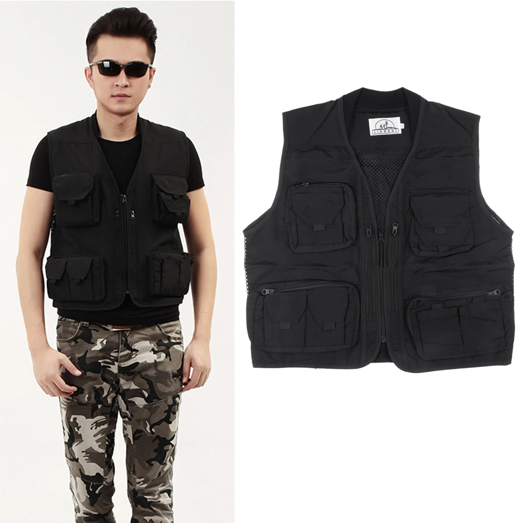 Men Mesh Vest Multi-pocket Fishing Photographer Vest Outdoor Causal Jacket Fishing Jacket  Sport Survival Safety Waistcoat