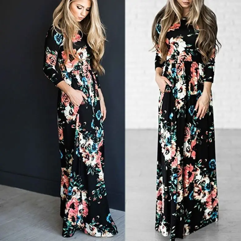 

Casual Maxi Dresses Women round Neck Loose Long Dres