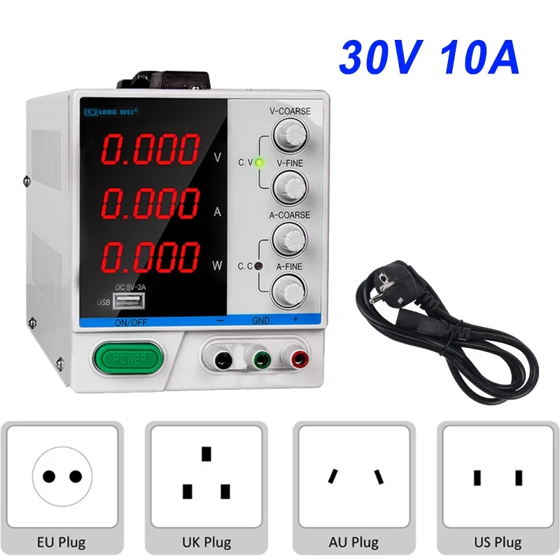 

3KG 30V 10A Regulated laboratory power supply adjustable 4 digital with power display voltage regulator 220V 110V longwei