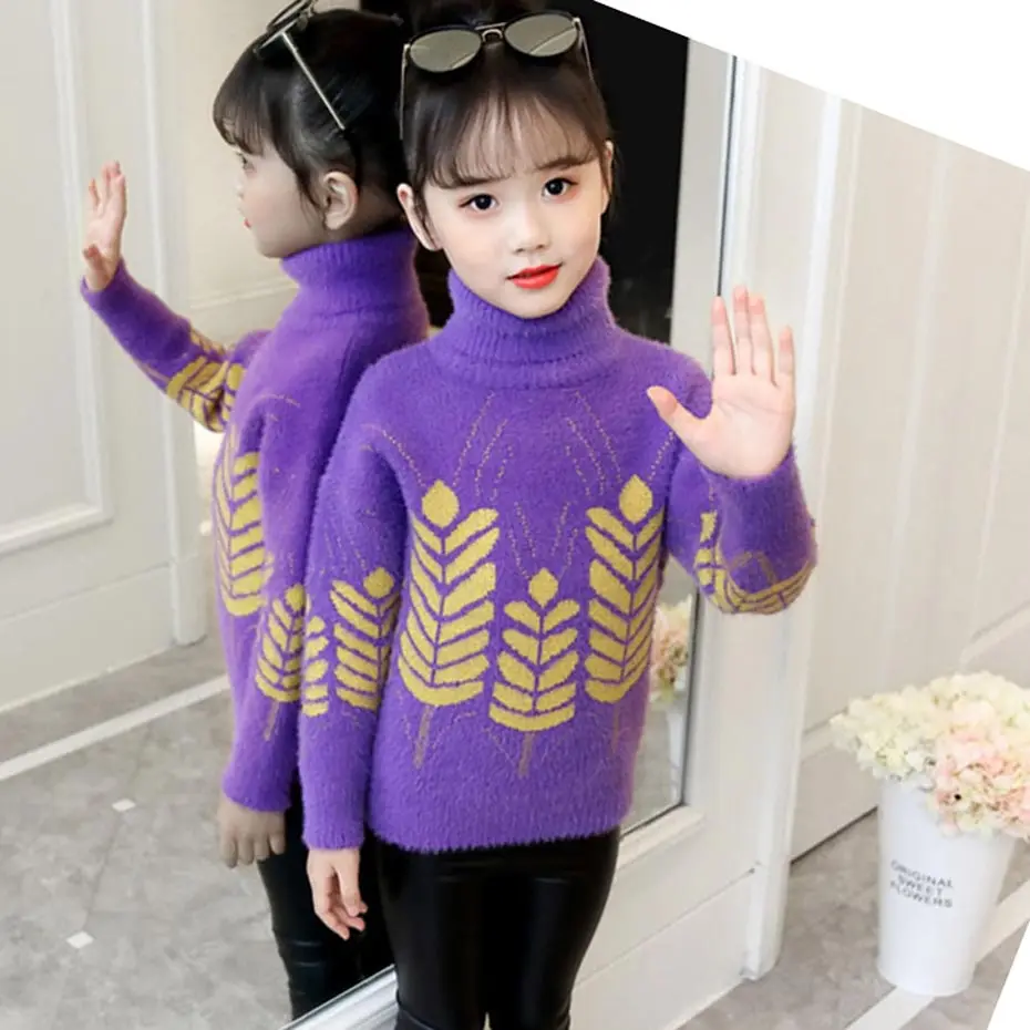 

Children's Sweater Floral Pattern Turtleneck For Girl Long Sleeve Children Sweater Teenage Girl Clothes 6 8 10 12 14 Year