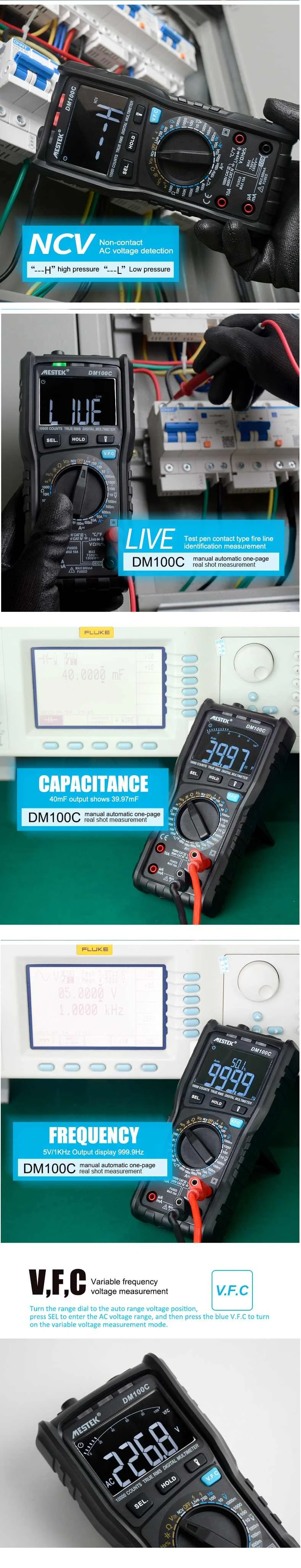 MESTEK DM100C 10000 отсчетов ручной/мультиметр с автоматическим переключением диапазонов высокоскоростной умный двойной сердечник VFC переменная частота напряжения мультиметров