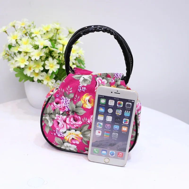 

WOMEN'S Bag Canvas Flower Mini Small round Bag Handbag Middle-aged Women's Bag