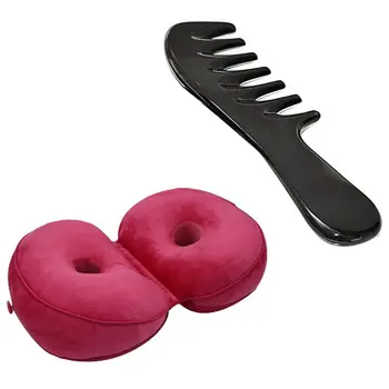 

Head Massage Comb Large Handle Hair Curls Oversized Teeth Horn Hair Brush Buffalo Horn with Red New Massage Cushion