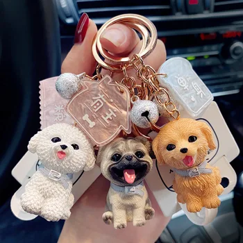 

Anime Figure Dog Keychain Hand-painted Craft Dog Bull Terrier Keychains PVC Vinyl Animal Figure Trinkets for Car Wholesale