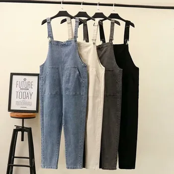 

New Women's Cotton Loose Pockets Elastic Pants Overalls Casual Jeans Woman Sleeveless Plus Size Denim Jumpsuit