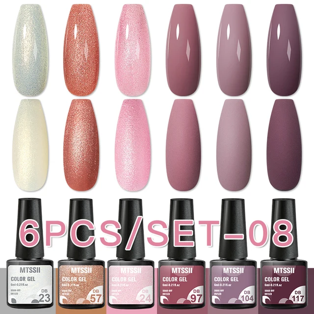 Mtssii 10Pcs/set Color Gel Nail Polish Set 100 Colors Semi Permanent UV Led Gel Varnish Soak Off Nail Lacquers Base Top Coat ZH15187 6PCS