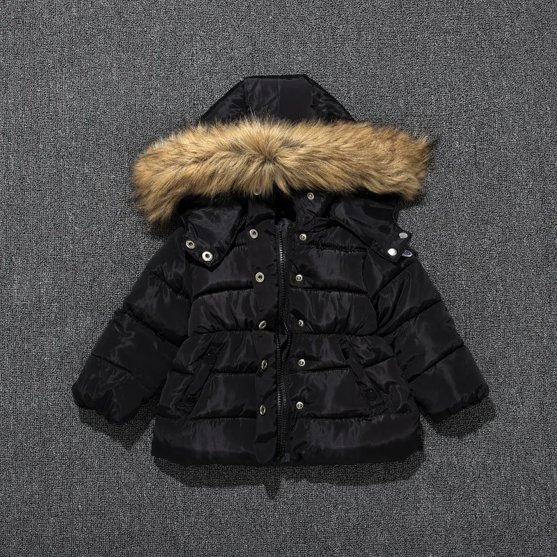 Высококачественное зимнее хлопковое пальто для малышей; детская куртка с капюшоном и мехом; плотная верхняя одежда для детей; Верхняя одежда для девочек и мальчиков; парки; 8 цветов