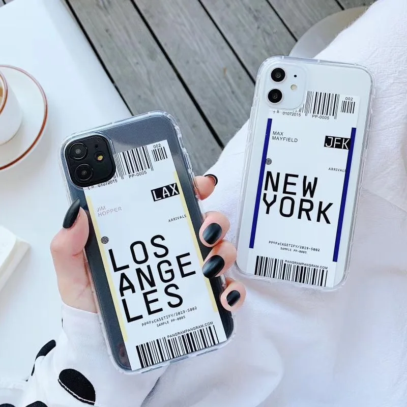 New York Losangeles Plane Air Ticket Qr Code Phone Case For Apple