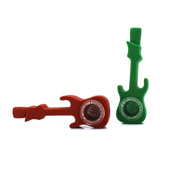

New Odorless Electric Guitar Glass Pot Pipe Mini Portable Green Silicone Pipe Creative Pipe Household Items Random Delivery