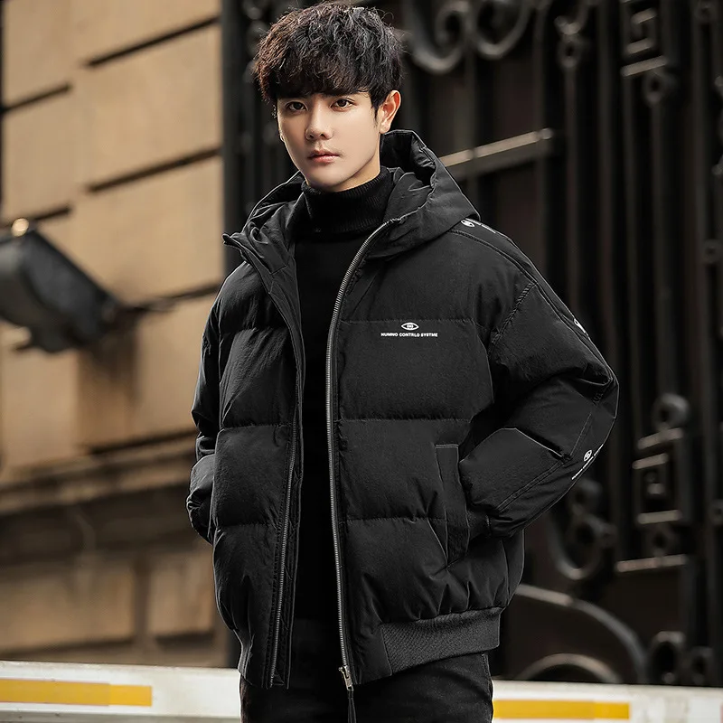 

Short Hooded down Jacket Men's 2019 New Style Winter Casual Men'S Wear Thick MEN'S Outerwear Overcoat 80% White Duck down