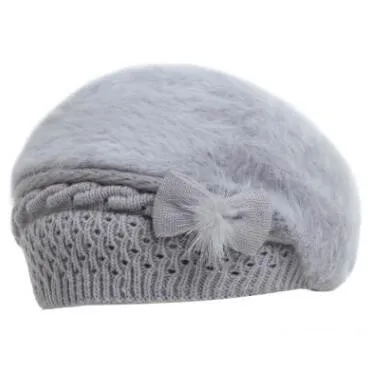SILOQIN Trend Women's Hat Elegant Berets New Winter Thermal Fashion Bow Brands Cap Thicken Plus Velvet Female Winter Hats Chapeu - Цвет: Gray