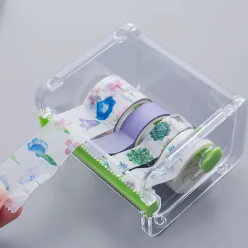

1Pcs Washi Tape Cutter Large Capacity Design Tape Dispenser Transparent Tape Boxes Office Stationery Tape Holder Tape Tool