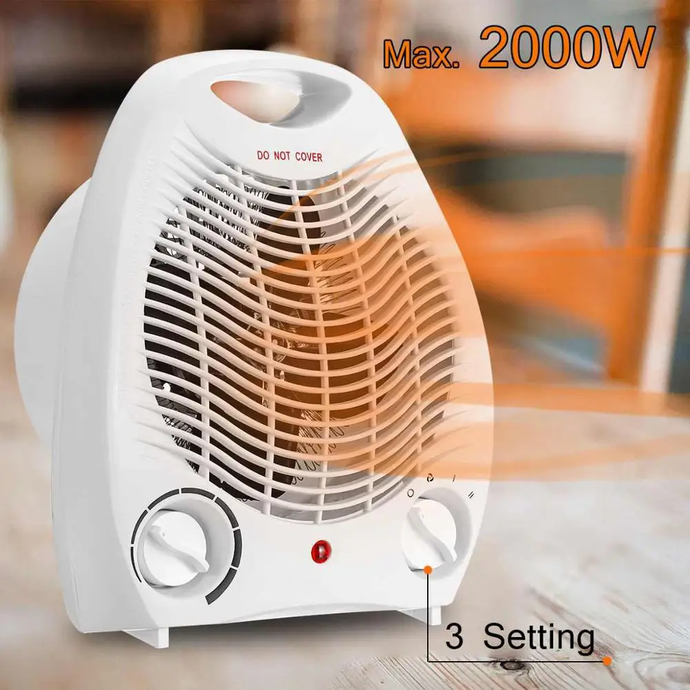Calentador Eléctrico Portátil 2KW Ventilador Vertical Ajustable golpe Caliente Fría 2000W Blanco Reino Unido 