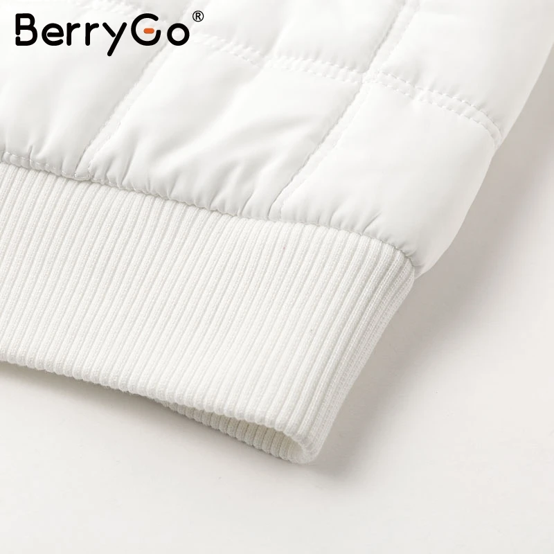 BerryGo, модная теплая белая парка в клетку для женщин, уличная одежда из хлопка на молнии, женская верхняя одежда, зимняя куртка, повседневная Шикарная парка с длинным рукавом