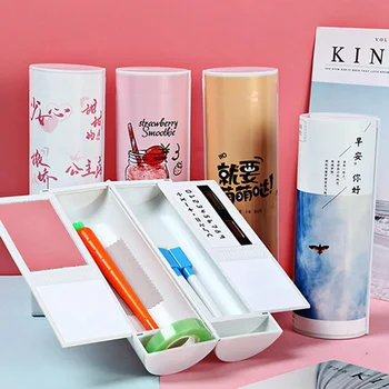 

2019 NEW Creative Whiteboard Pencil Case With Solar Calculator Magnetic Switch Kawaii Cartoon Pen Box School