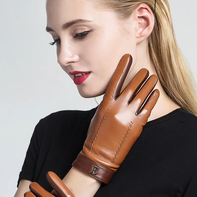 Натуральная кожа Для женщин перчатки женские элегантные два тона перчатки из овечьей кожи осень-зима теплый плюш внутри на 3326