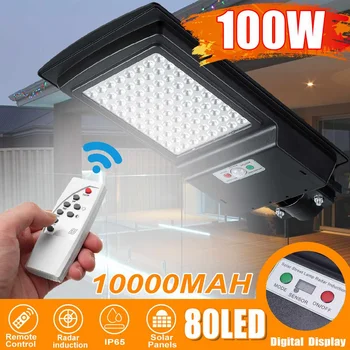 

100W 80 LED Digital Wall Lamp IP65 Solar Street Light Radar Motion Constantly Bright & Induction Solar Sensor Remote Control