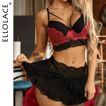 

Ellolace Lingerie Set Sexy Underwear Set Underwire Bra Set Lenceria Patchwork Bra and Panty Set 3 Piece Lace Bra Brief Sets