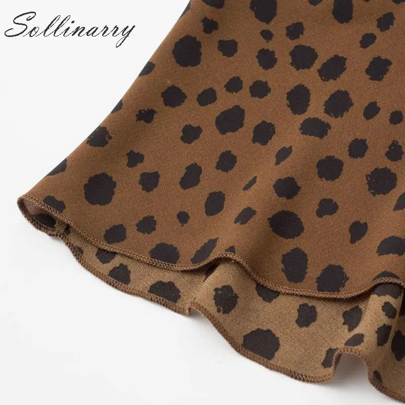 Sollinarry, леопардовые зимние юбки с высокой талией, модные женские осенние юбки с оборками, асимметричные элегантные облегающие миди юбки