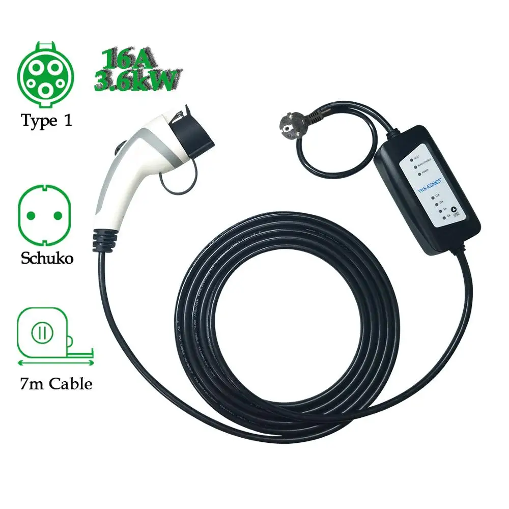 

YKS-ESNES Portable EV Charger SAE J1772 16A EU Standard Plug 7M evse Type 1