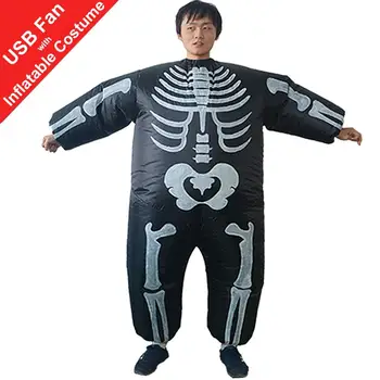 

ZISUEX Skull Inflatable Costume Orange Blow Up Suit Fat Halloween Costume Jumpsuit Party Christmas Costume