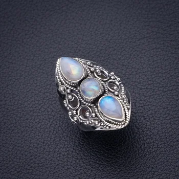 

StarGems Natural Rainbow Moonstone Handmade 925 Sterling Silver Ring 7 D4129