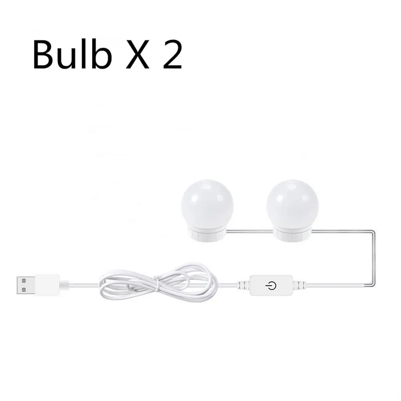 2 Bulbs Голливудский стиль led-подсветка маленького зеркала лампы комплект USB/EU/US зарядный стол настольный косметический свет с регулируемой яркостью макияж свет - Цвет: 2 Bulbs