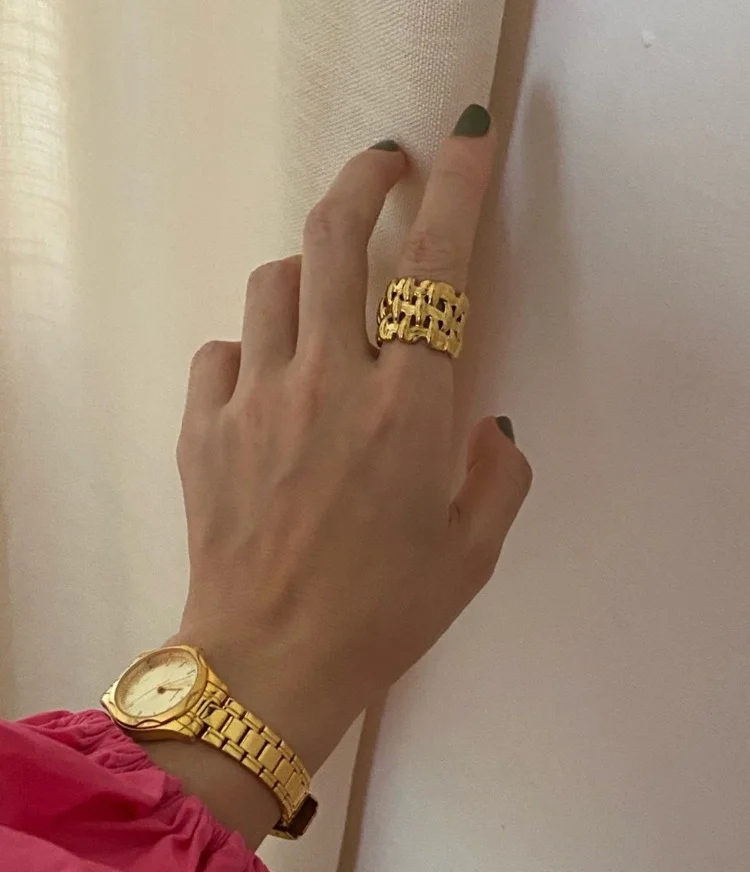 18KGP Fashion Woven Cross Style Ring
