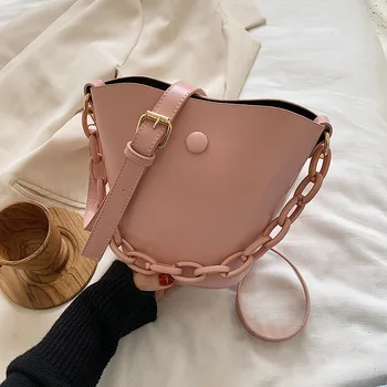 

Women's For Bag 2020 New Fashion Trend Simple Soft Leather Bucket Bag Chain Women's Bag Broadband Shoulder Messenger Bag