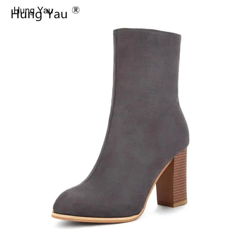 Hung Яу женские ботильоны Модные с острым носком Классические ботинки зимние