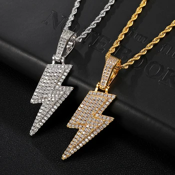 

D&Z Iced Out Bling Lightning Pendants With Tennis Chain Copper Material AAA Cubic Zircon Men's Hip Hop Jewelry Gift