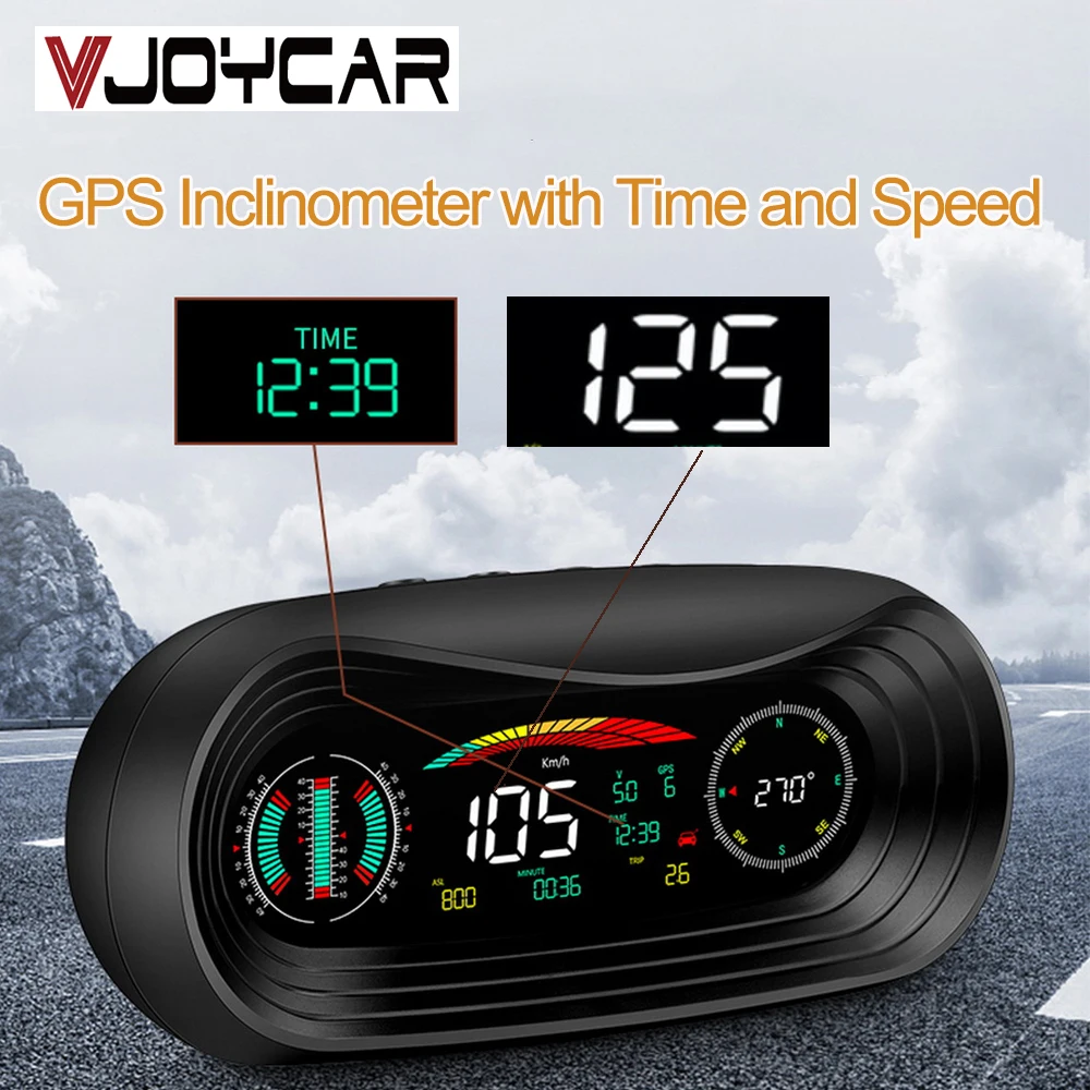 Vjoycar VP18 2020 New GPS HUD Head Up Display 12V Car Speedometer Inclinometer Pitch Automotive Voltage Compass Altitude Clock