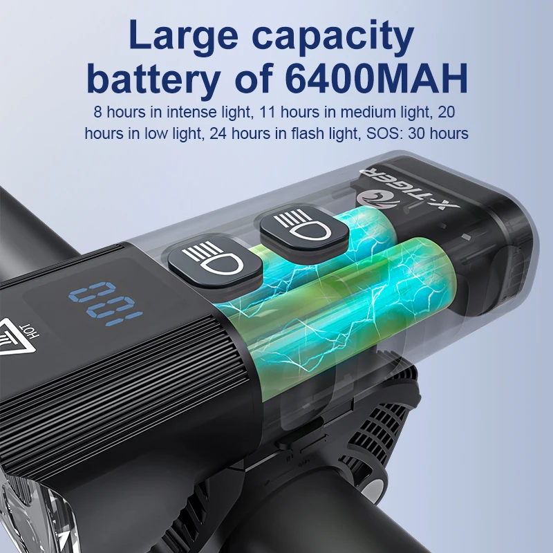 X-Tiger QD-1301 Cyklistická svítilna odolná proti dešti USB dobíjecí LED 2400 lumenů - Image 4