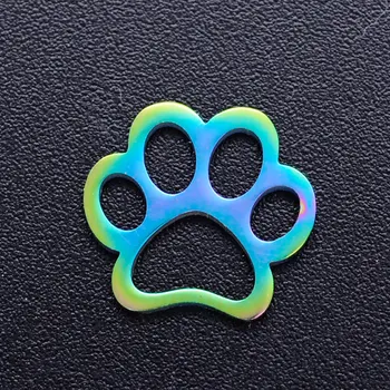 

5pcs/lot 100% Stainless Steel Dog Paw diy Connector Charms With Rainbow Plated Wholesale Charm for Bracelet Making