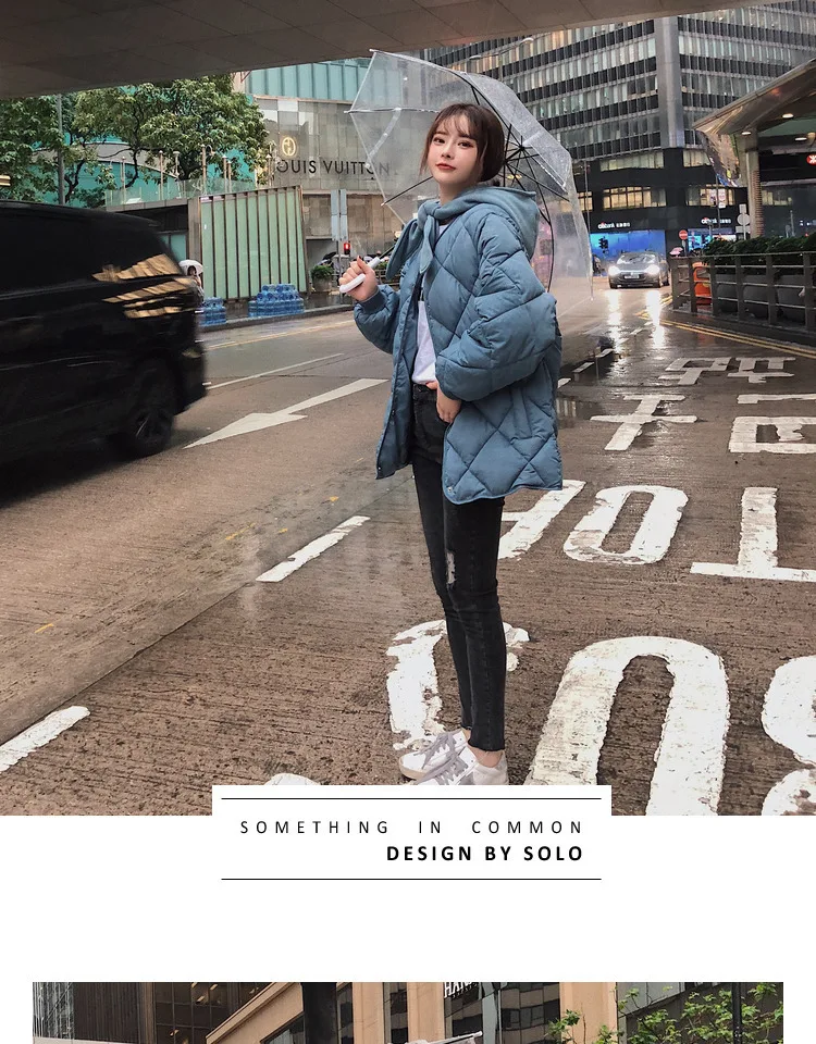 Photo Shoot Autumn And Winter New Style Rhombus Cotton Coat Women's Short Thick Detachable Cap Cotton-padded Jacket Cotton