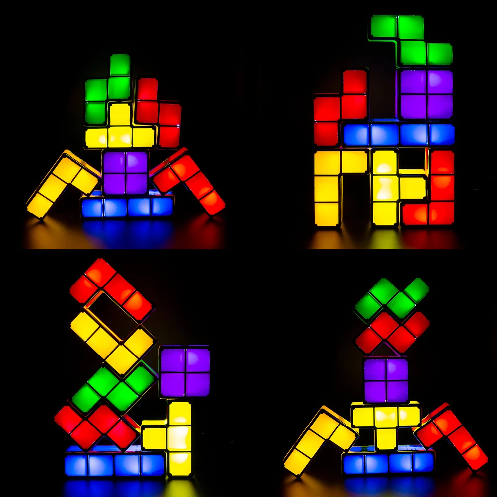 7 шт. Штабелируемый светодиодный светильник для Tetris ночник пазл волшебный