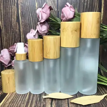 

All Bamboo cover 50ml 100ML 150ML Frosted Clear lotion pump top bamboo lotion bottle 30ml Frosted Glass bamboo Mist Spray Bottle