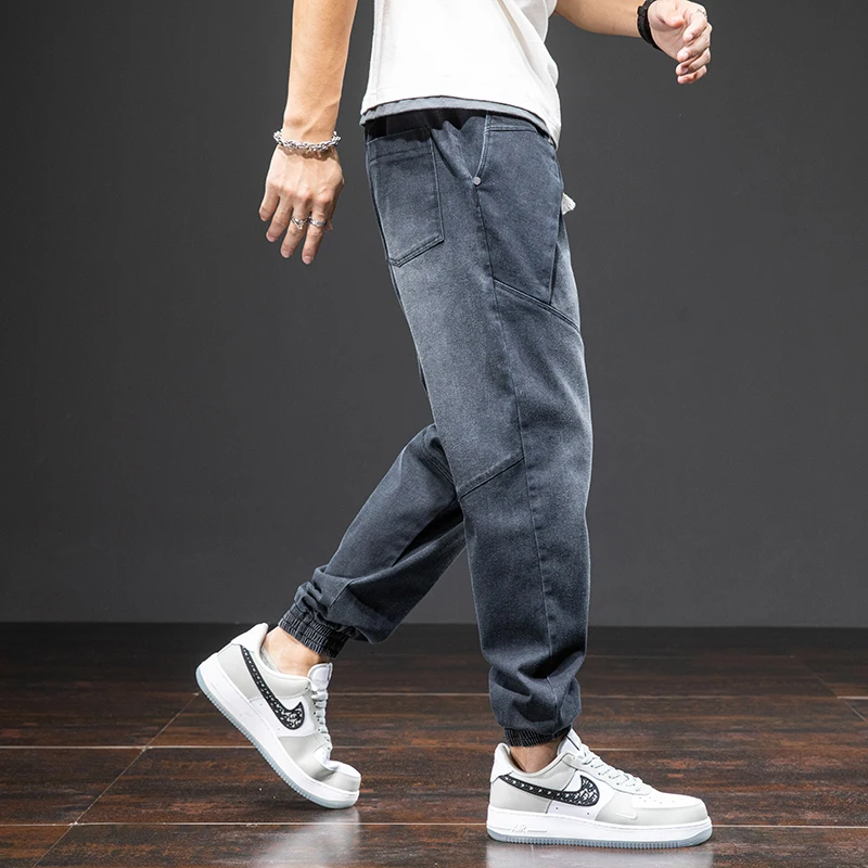 Men's Straight Harem Jeans Men Stretched Denim Pants Streetwear Stretch Joggers Casual Baggy Elastic Jeans Trousers Slim Fit