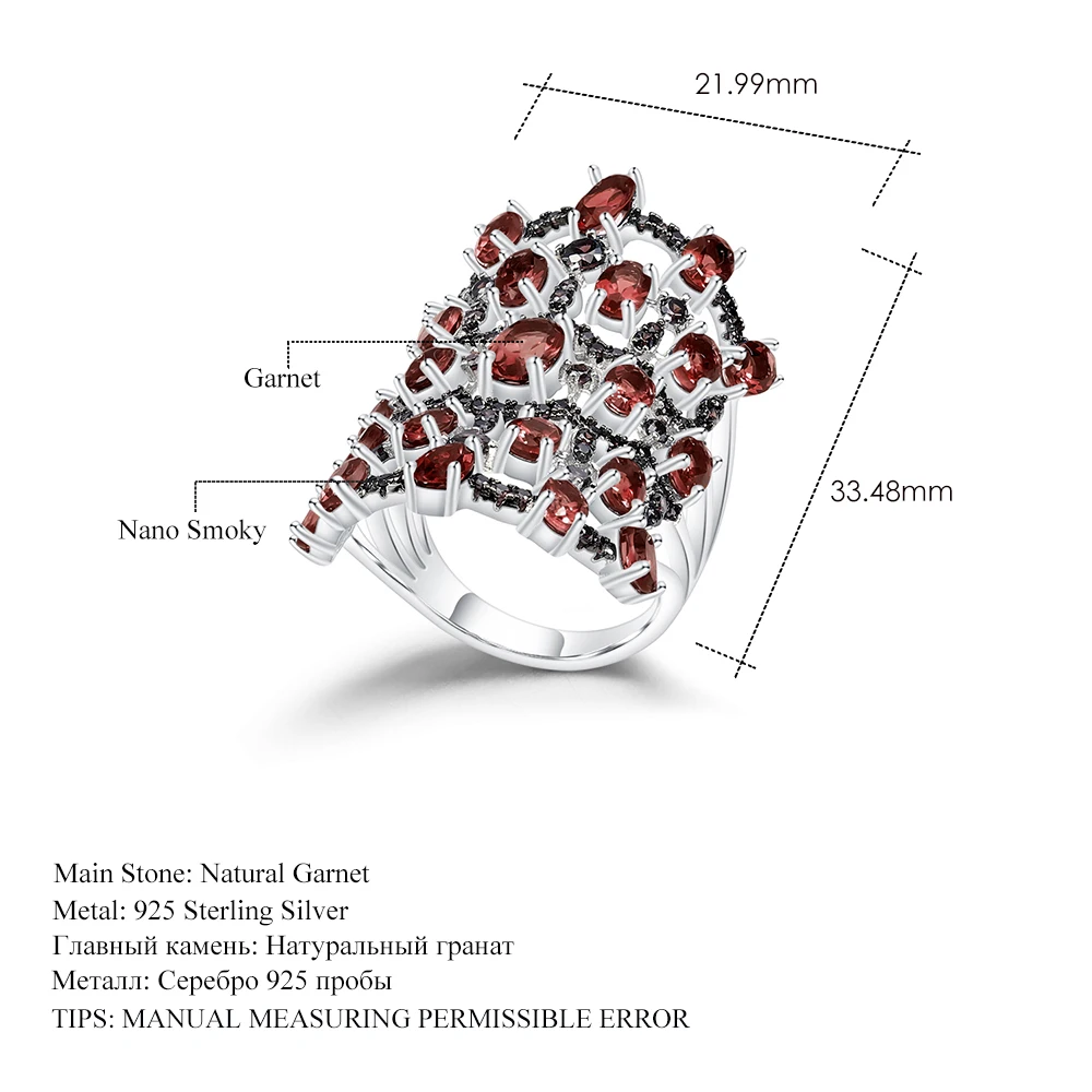 GEM'S балетные Роскошные 8.37Ct натуральный красный гранат кольца 925 пробы серебро драгоценный камень Винтаж кольцо для женщин ювелирные изделия