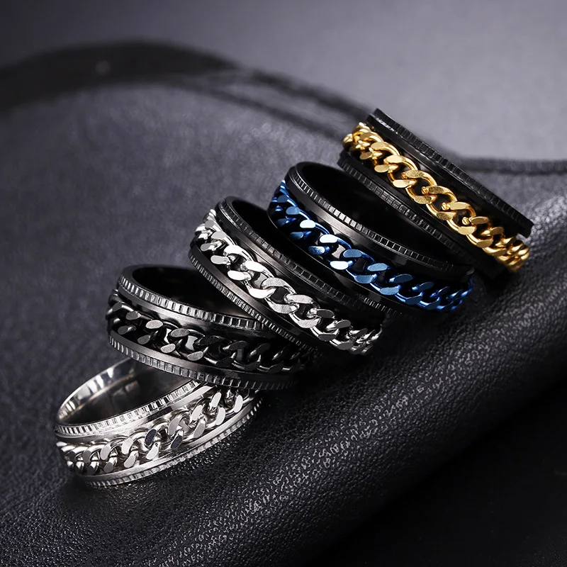 New Cool Rotatable Stainless Steel Ring Men Women High Quality Spinner  Chain Classical Punk Rock Rome Digital Jewelry Party Gift