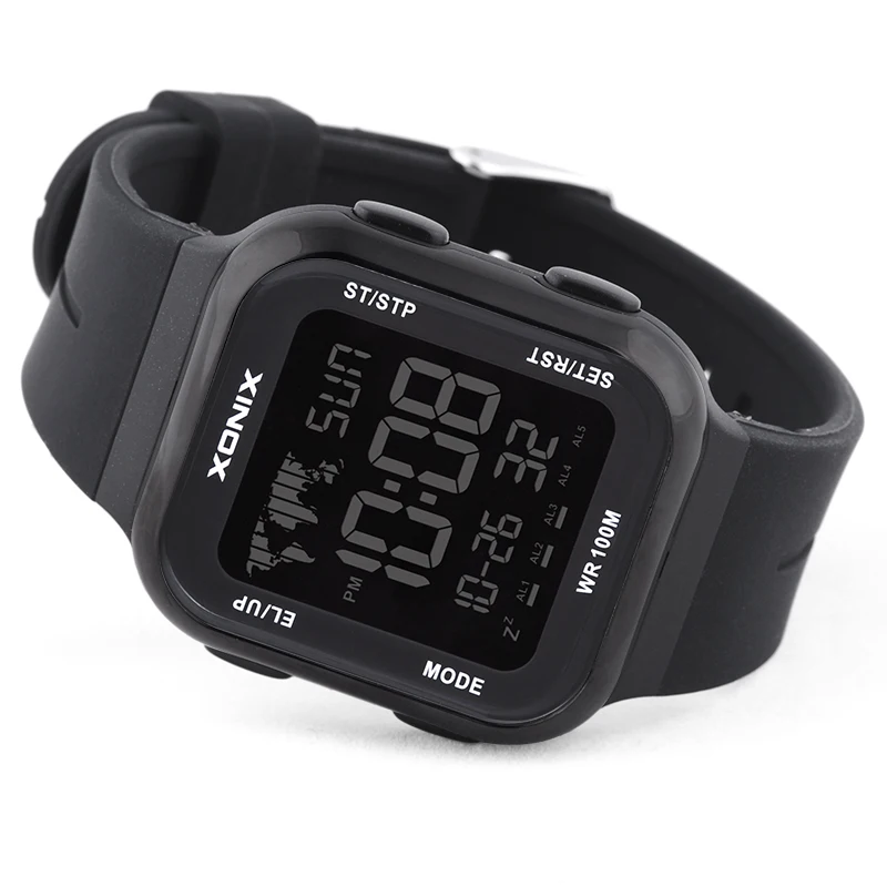 Men Women Dual time Sports Watch Multifunction Digital Watch 5 Groups of Alarms Waterproof 100m Swimming Diving Wristwatch