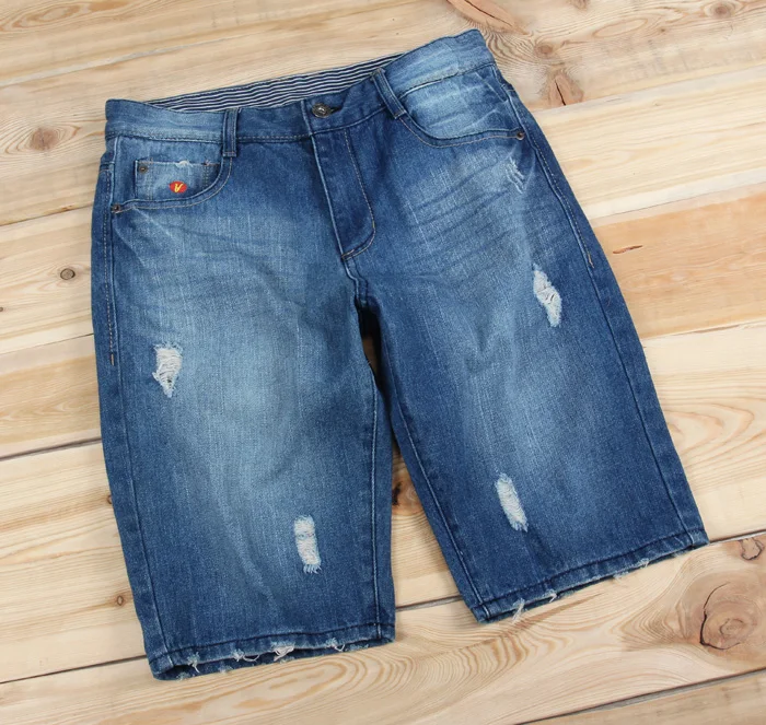 Мужские джинсовые шорты из чистого хлопка, мужские большие дворы с высокой талией, повседневные свободные прямые повседневные шорты