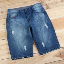 Мужские джинсовые шорты из чистого хлопка, мужские большие дворы с высокой талией, повседневные свободные прямые повседневные шорты