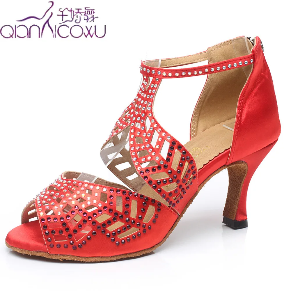

Luxuriant Jazz Salsa Ballroom Latin Dance Shoes For Dancing Women Standard Ladies Pole Dances Tan Rhinestones Summer Sandals