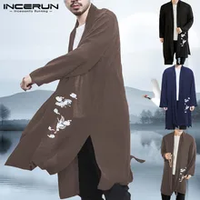Мужская верхняя одежда с принтом, длинный рукав, длинное пальто, повседневное,, китайский стиль, традиционный Тренч, Ретро стиль, Ретро стиль, мужской кардиган, INCERUN S-5XL